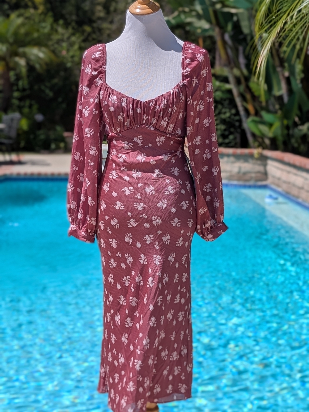 B Darlin Dusty Rose Floral Square-Neck Long Sleeve Midi Dress